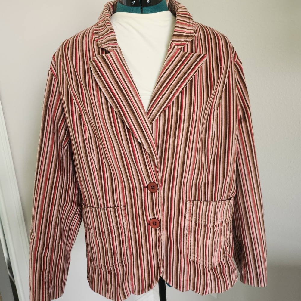 Cato Woman Multicolor Striped Blazer Baby/Micro Corduroy Pockets Sz 14/16W Boho
